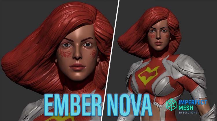 A fierce warrior born from the heart of a dying star, Ember Nova channels cosmic fire through her armor, forged in the crucible of galaxies. With every battle, her resolve burns brighter — and so does the fire in her soul. This sculpt was created in ZBrush, focusing on dynamic forms, detailed armor plating, and a confident pose that reflects her heroic spirit. Inspired by classic superhero silhouettes with a sci-fi twist, her design blends power, grace, and a touch of cosmic legend. ⚔️ Hig
